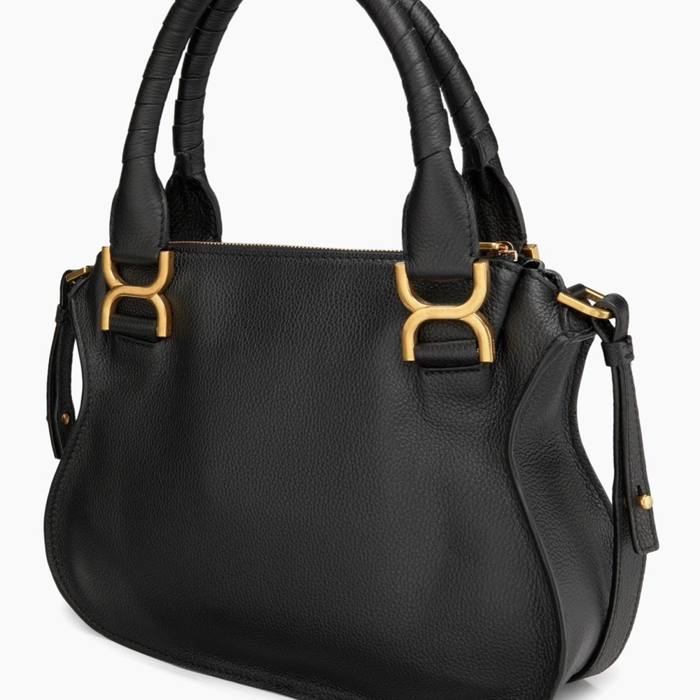Chloe Small Marcie Leather Satchel Black Crossbody Bag with Gold Accents - Picture 4 of 16